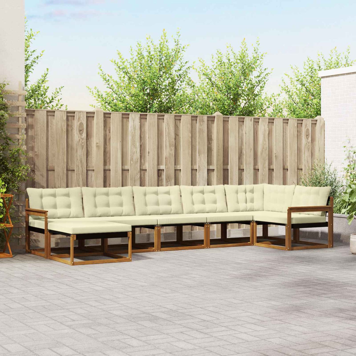 Set di divani da esterno con cuscino 7 pcs Naturale e Crema