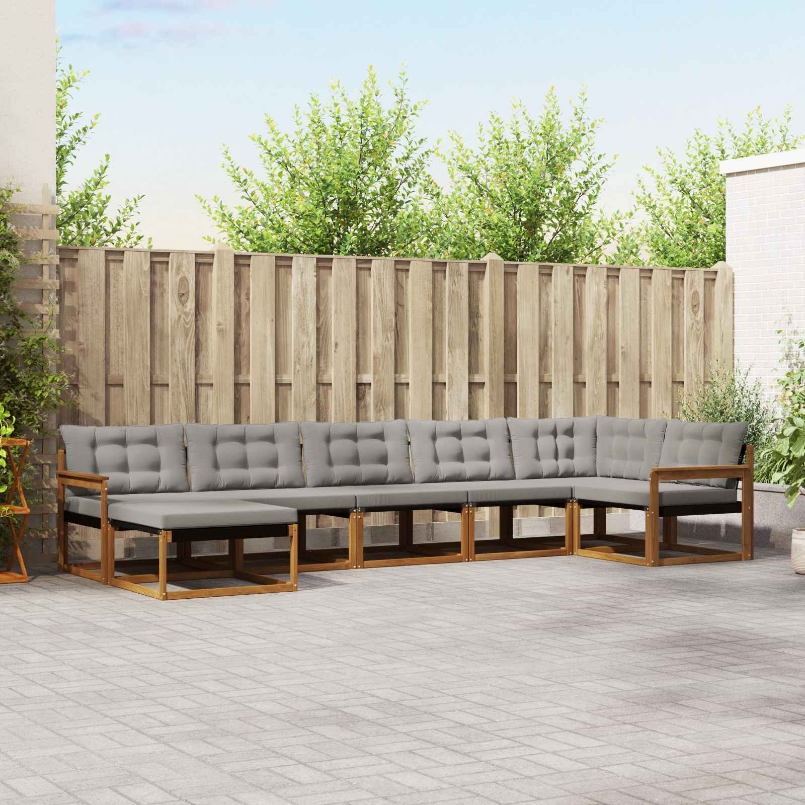 Set di divani da esterno 7 pcs Grigio Naturale e Chiaro | homemem39