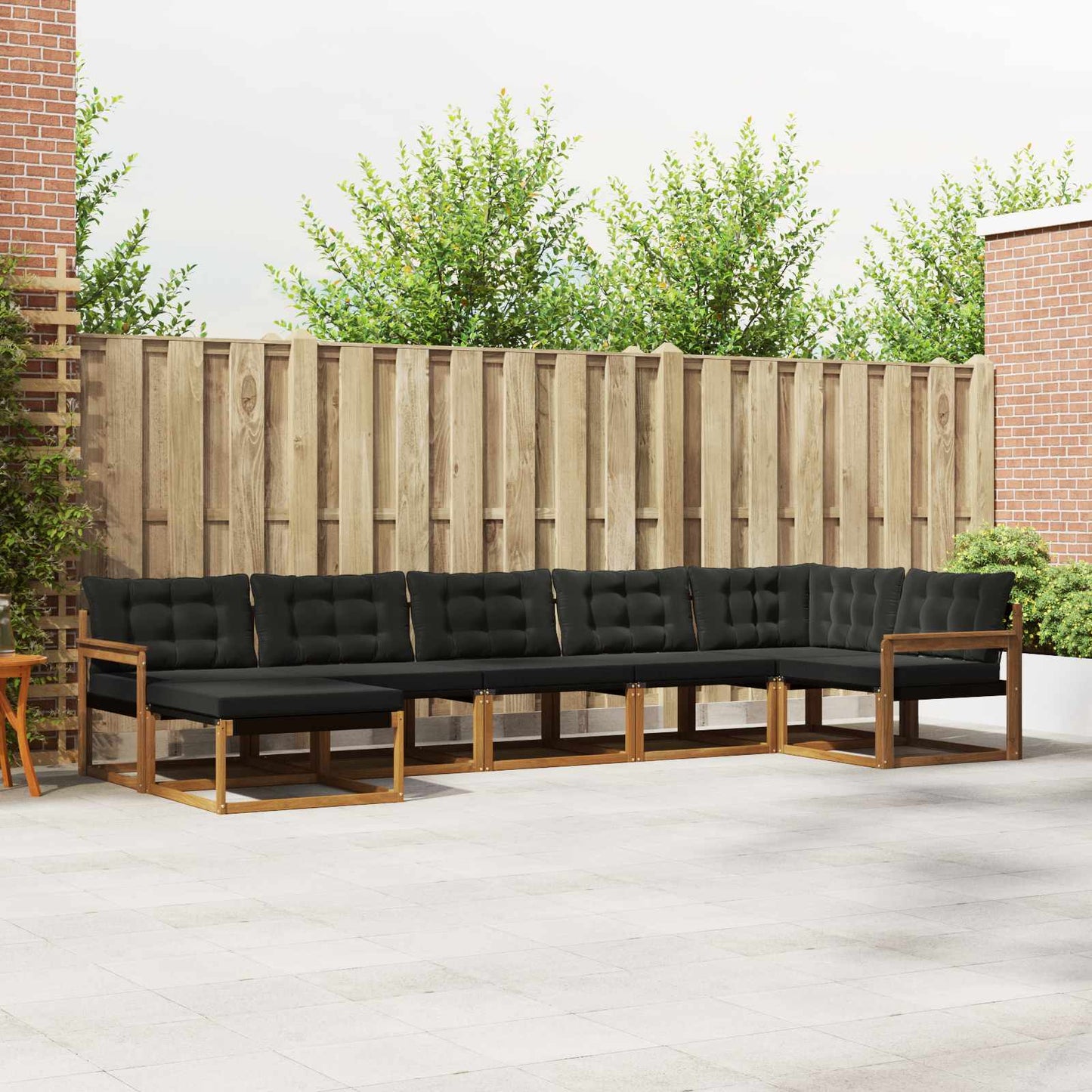 Set di divani da esterno con cuscino 7 pcs Naturale e Nero