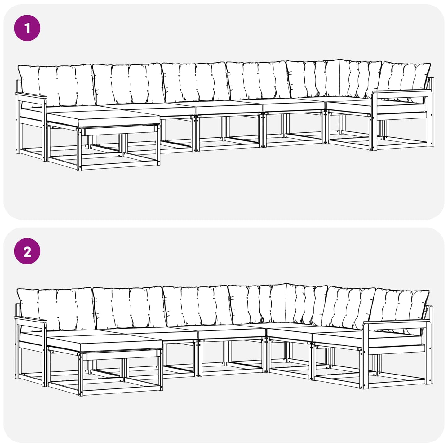 Set di divani da esterno con cuscino 7 pcs Naturale e Nero | homemem39