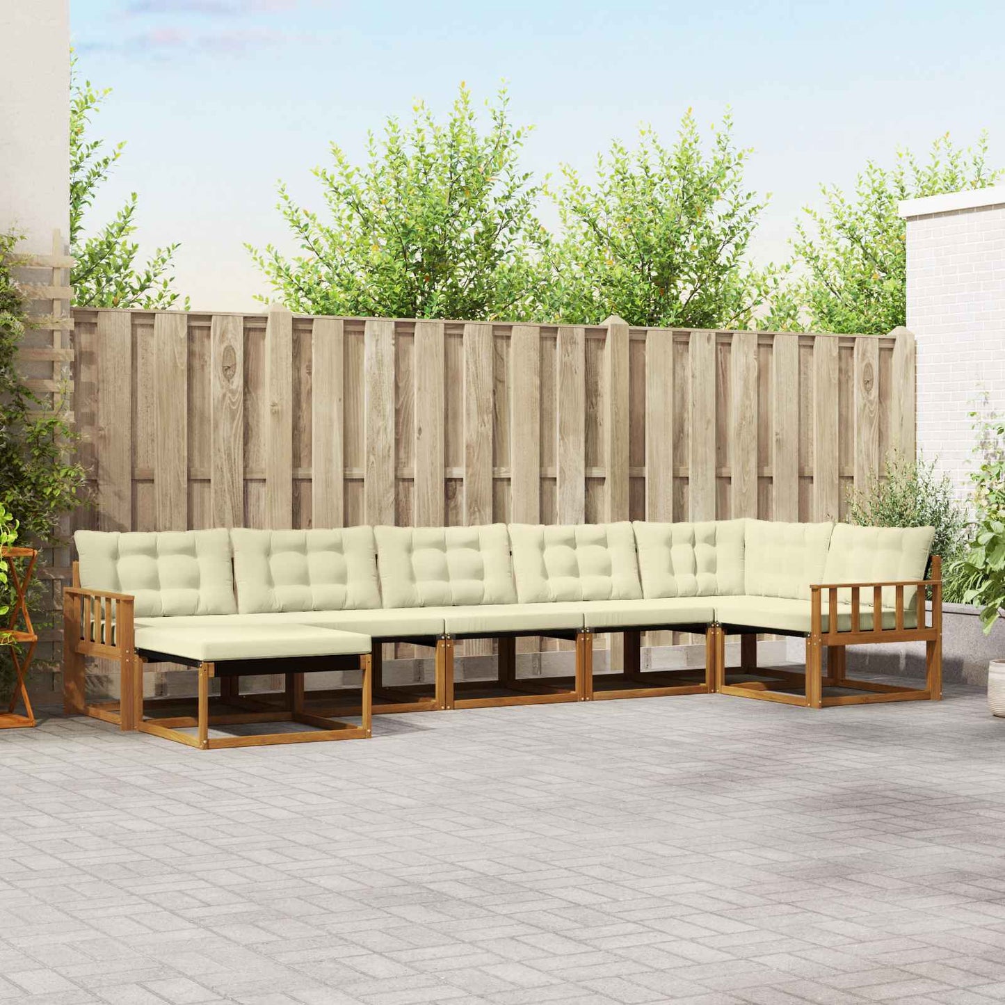 Set di divani da esterno con cuscino 7 pcs Naturale e Crema