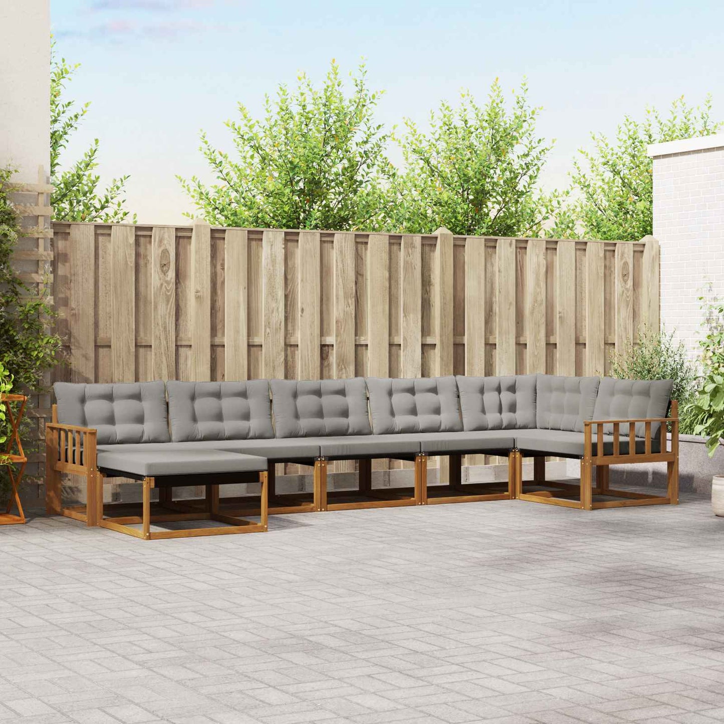 Set di divani da esterno 7 pcs Grigio Naturale e Chiaro