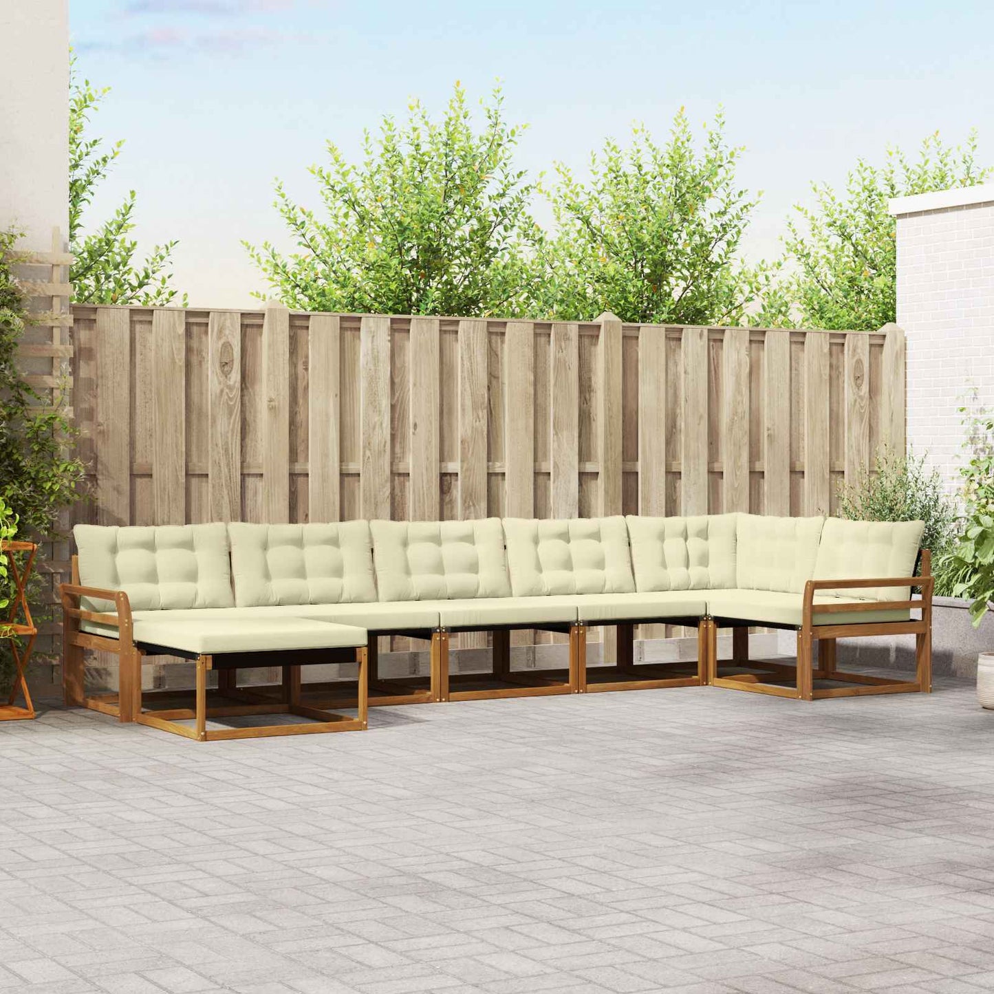 Set di divani da esterno con cuscino 7 pcs Naturale e Crema | homemem39