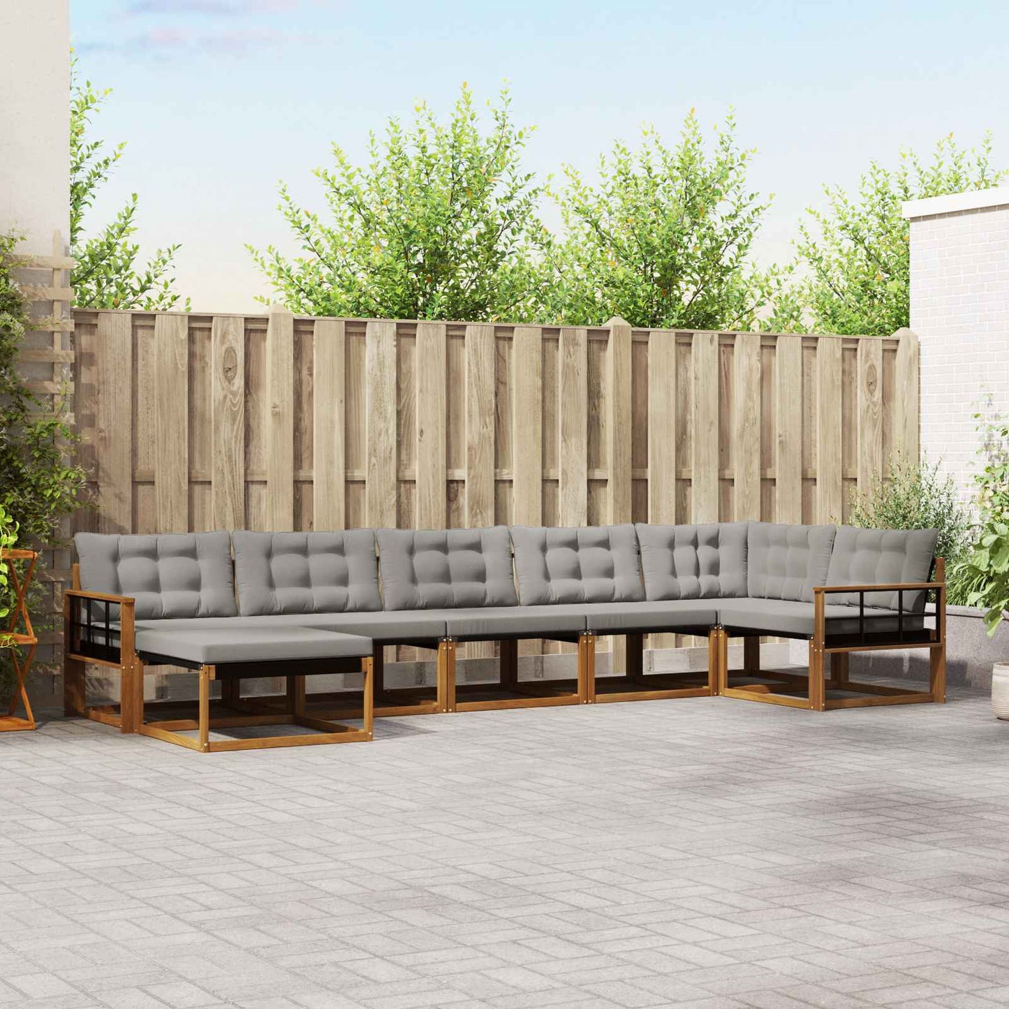 Set di divani da esterno 7 pcs Grigio Naturale e Chiaro