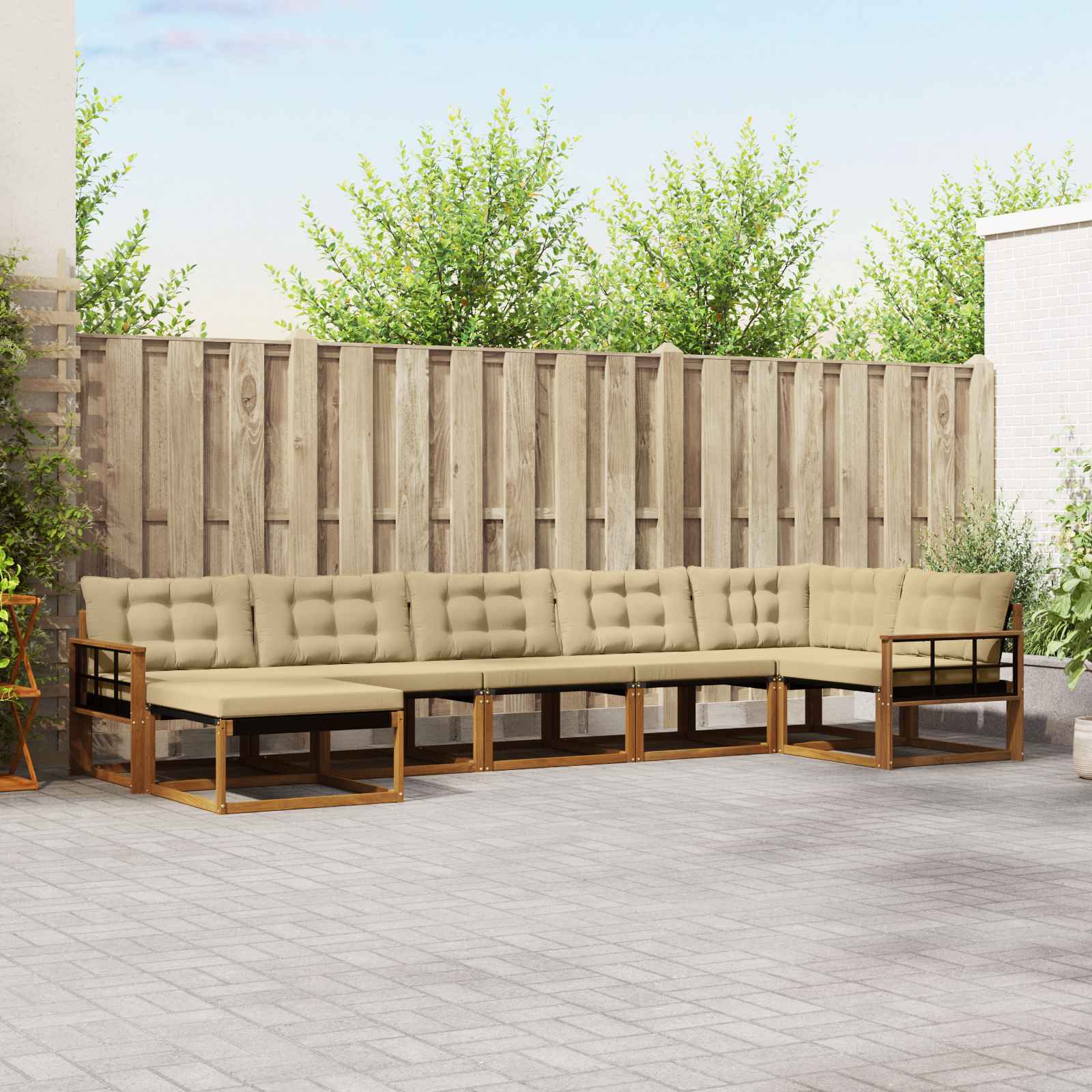 Set di divani da esterno con cuscino 7 pcs Naturale e Beige | homemem39