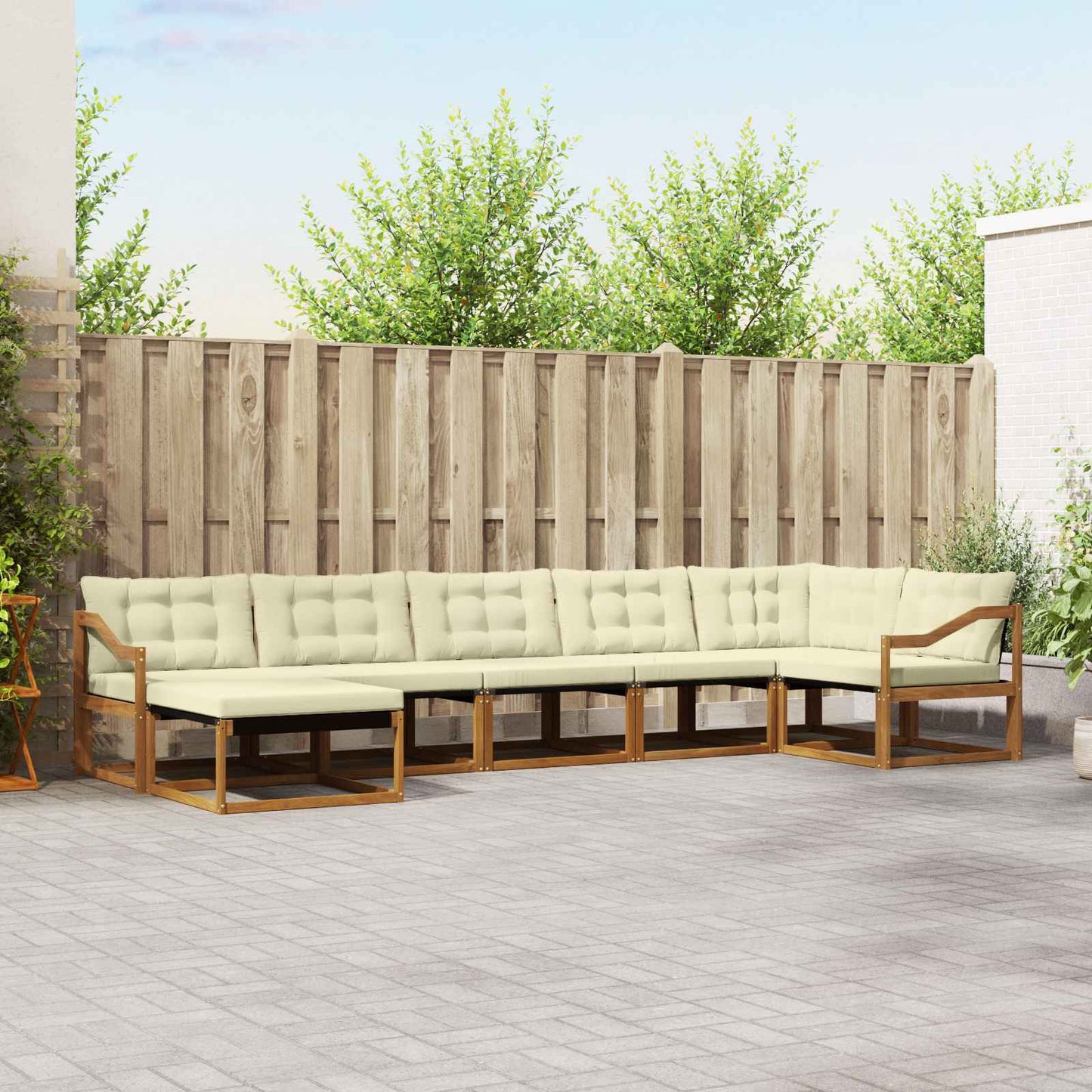 Set di divani da esterno con cuscino 7 pcs Naturale e Crema