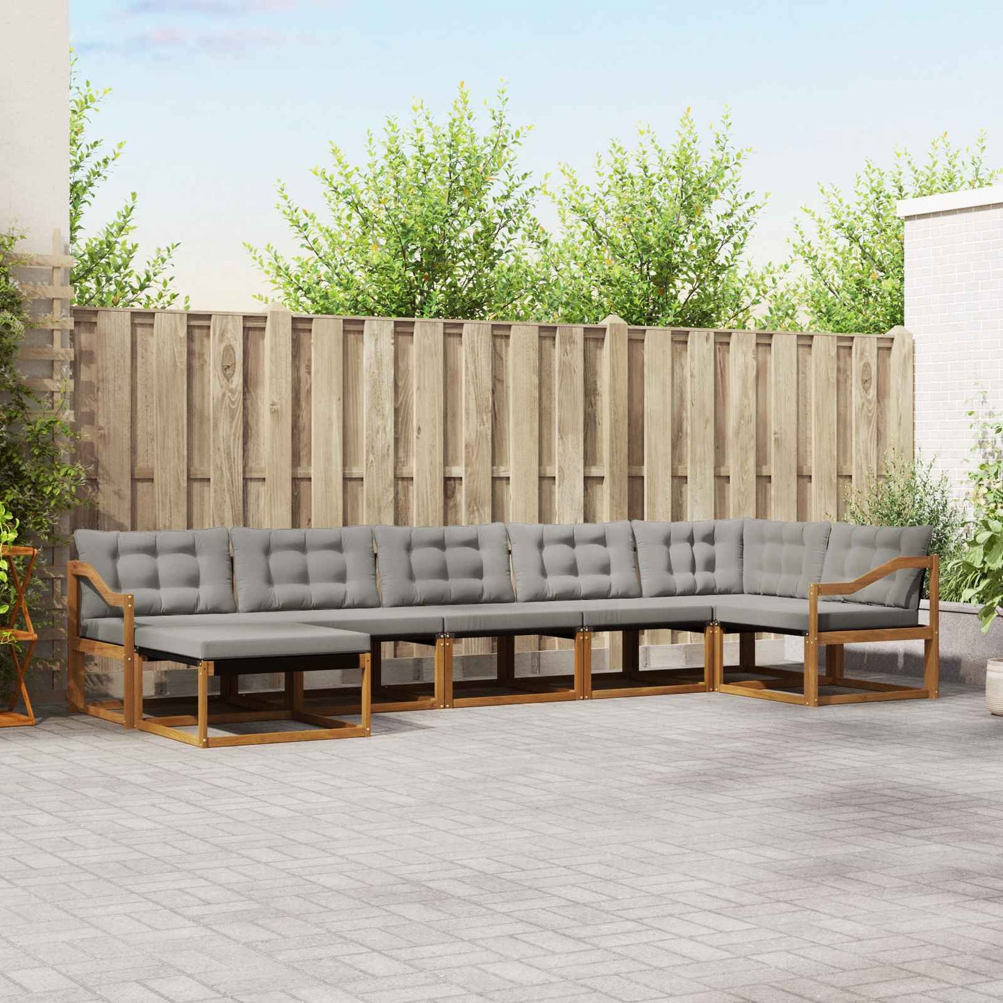 Set di divani da esterno 7 pcs Grigio Naturale e Chiaro