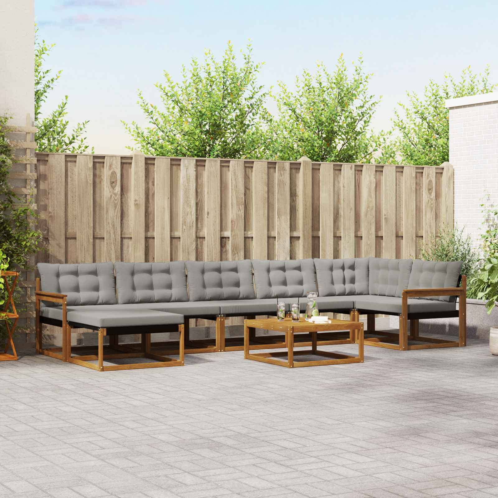 Set di divani da esterno 8 pcs Grigio Naturale e Chiaro | homemem39