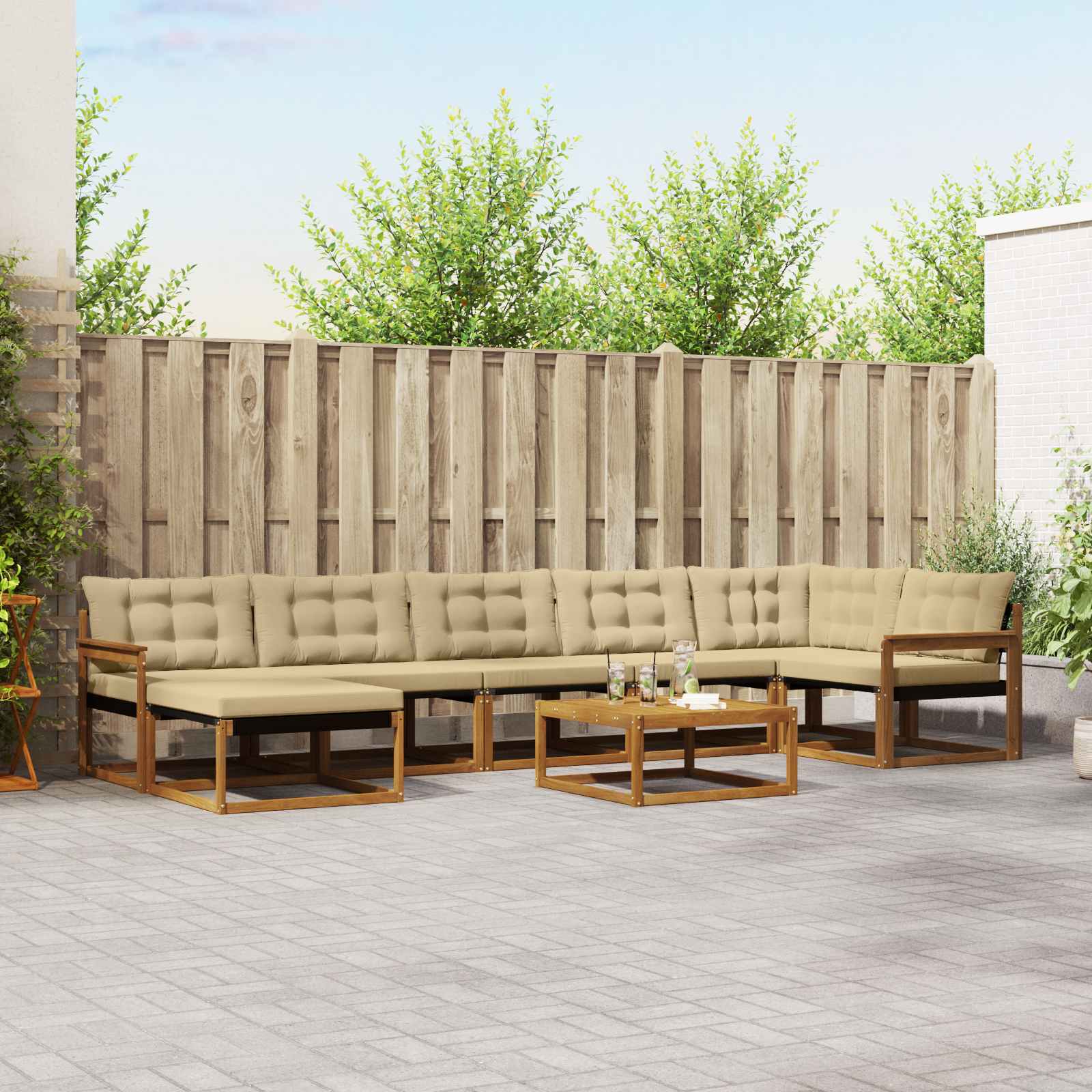 Set di divani da esterno con cuscino 22 pcs Naturale e Beige | homemem39