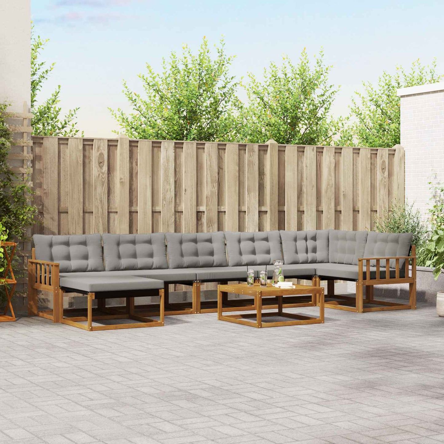 Set di divani da esterno 8 pcs Grigio Naturale e Chiaro | homemem39