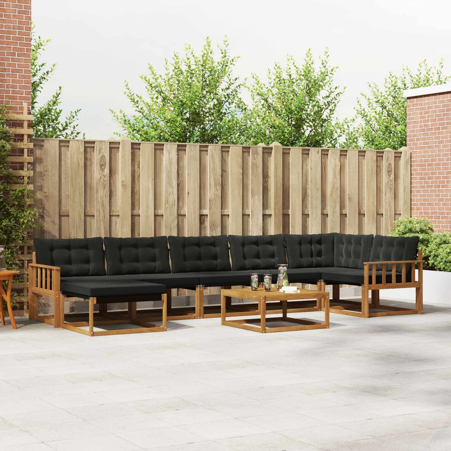 Set di divani da esterno con cuscino 22 pcs Naturale e Nero