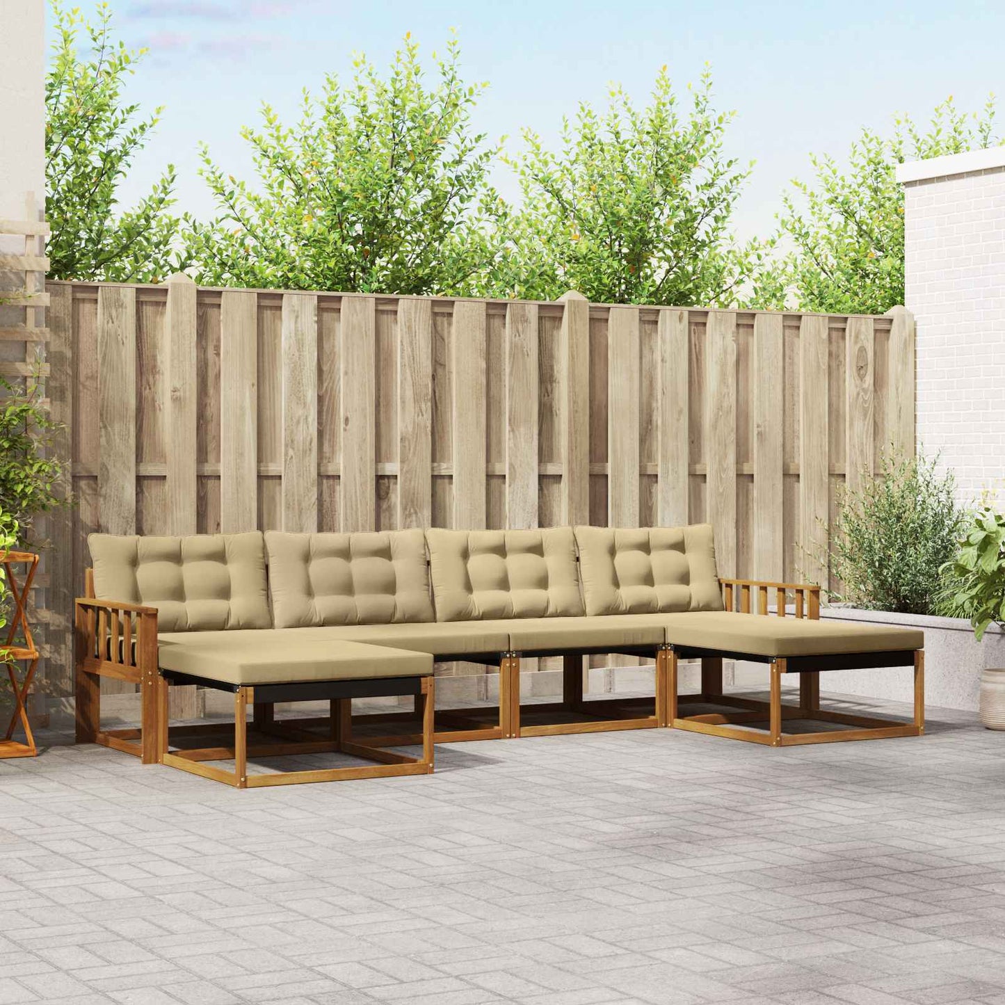 Set di divani da esterno con cuscino 6 pcs Naturale e Beige | homemem39