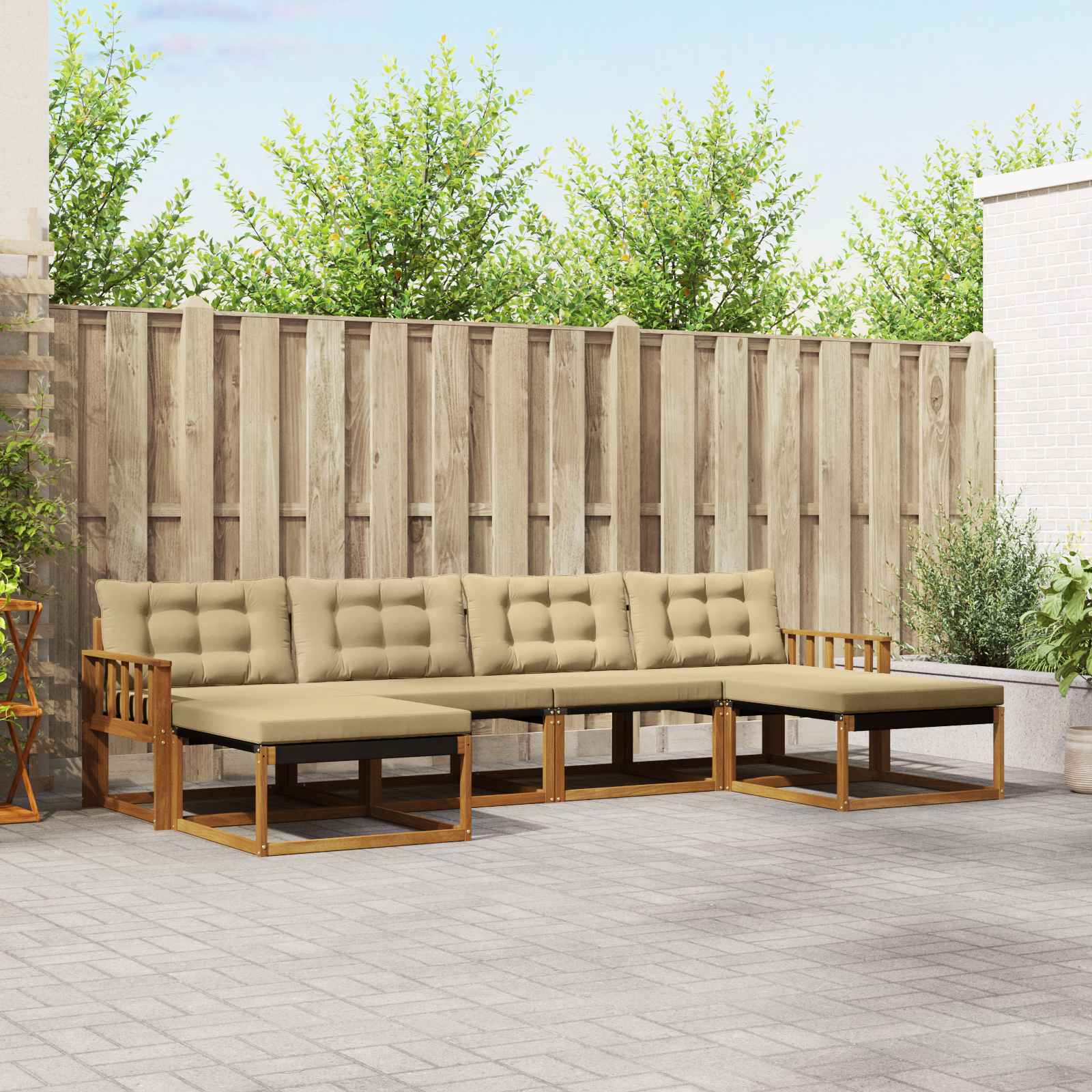 Set di divani da esterno con cuscino 6 pcs Naturale e Beige | homemem39