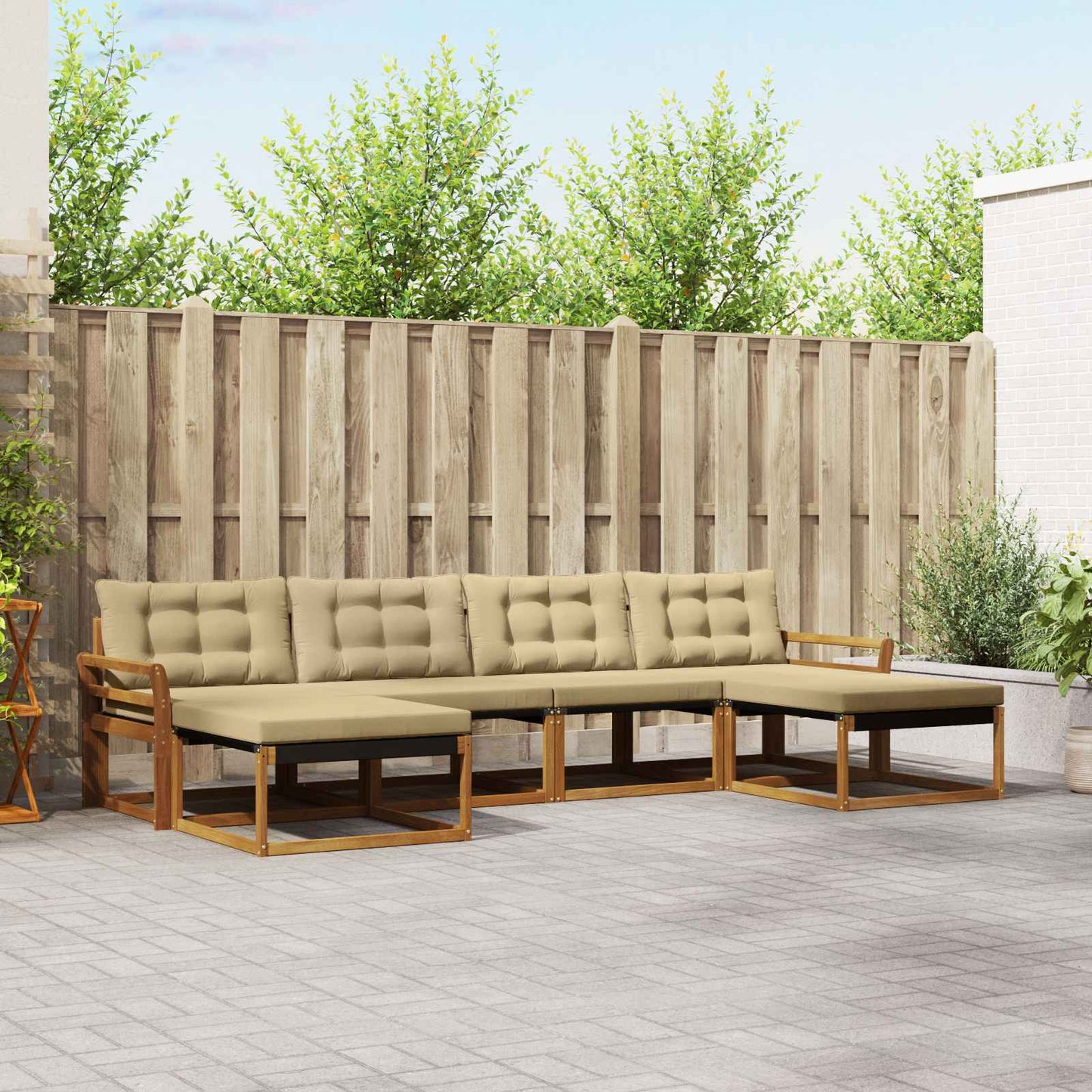 Set di divani da esterno con cuscino 6 pcs Naturale e Beige | homemem39