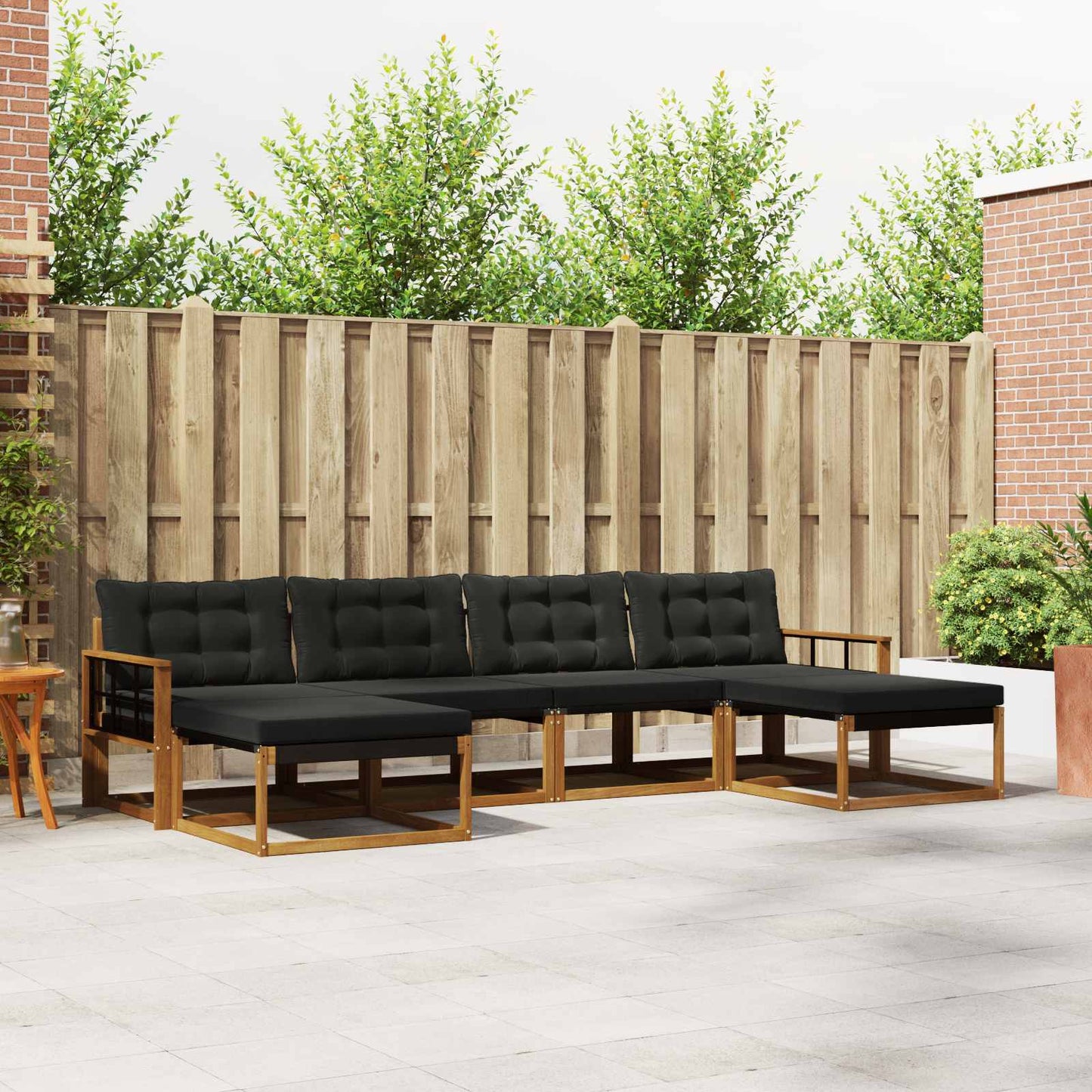 Set di divani da esterno con cuscino 6 pcs Naturale e Nero