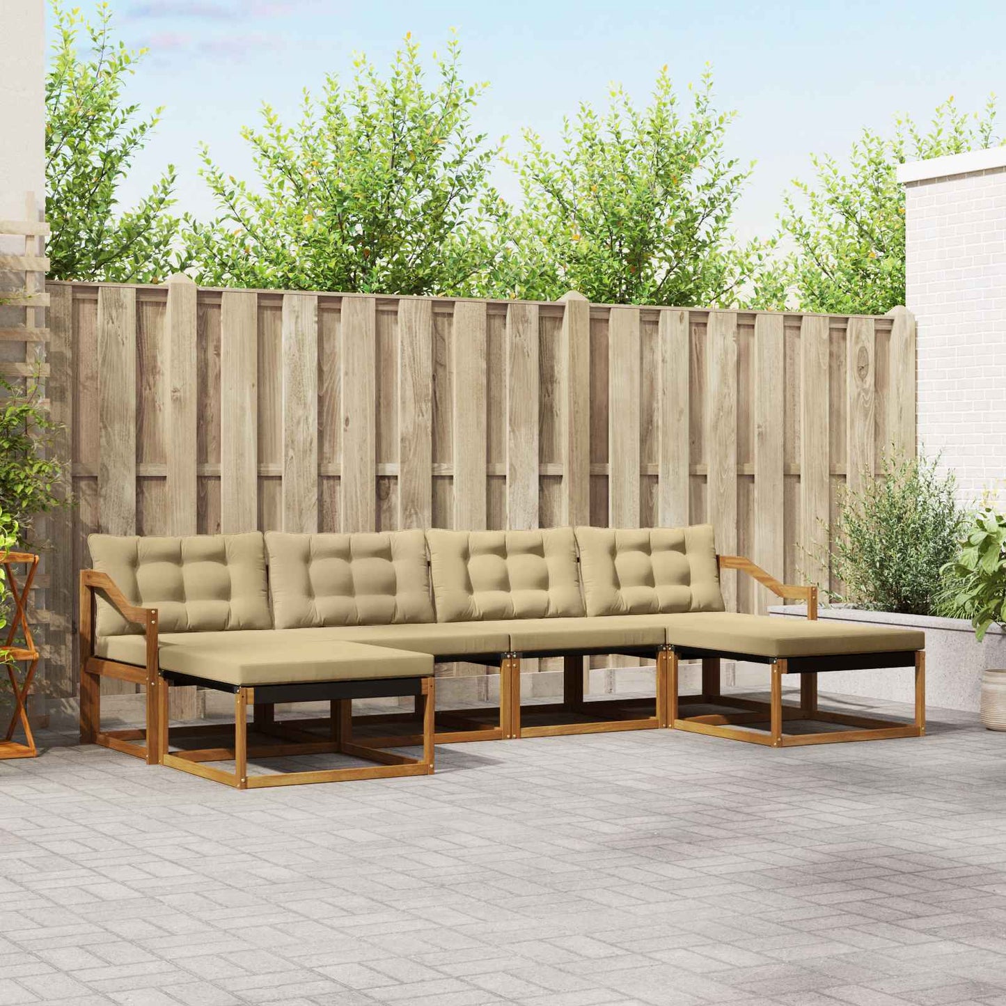 Set di divani da esterno con cuscino 6 pcs Naturale e Beige