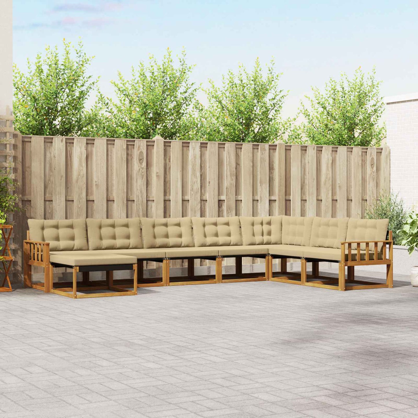 Set di divani da esterno con cuscino 8 pcs Naturale e Beige