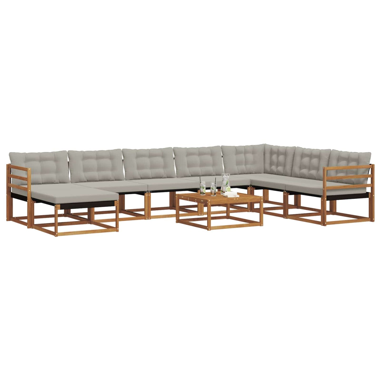 Set di divani da esterno 9 pcs Grigio Naturale e Chiaro