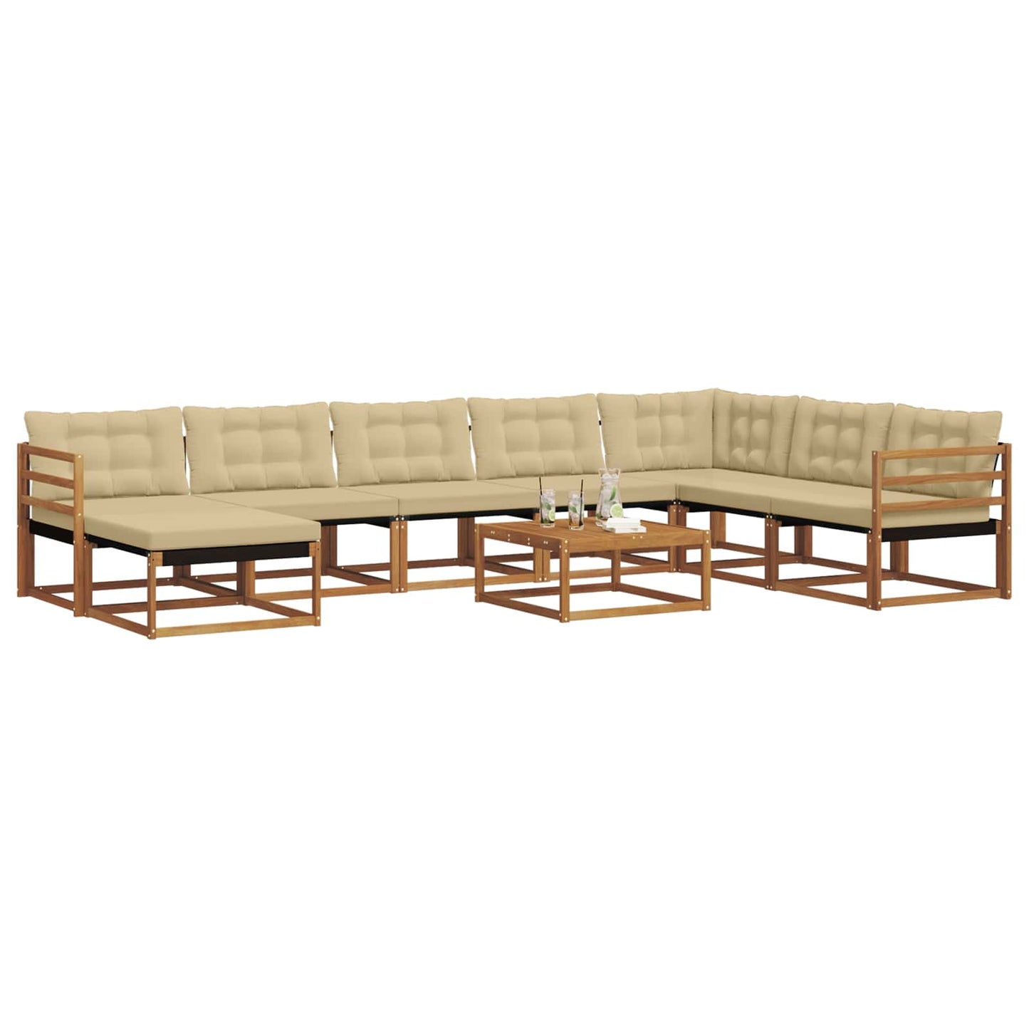 Set di divani da esterno con cuscino 9 pcs Naturale e Beige