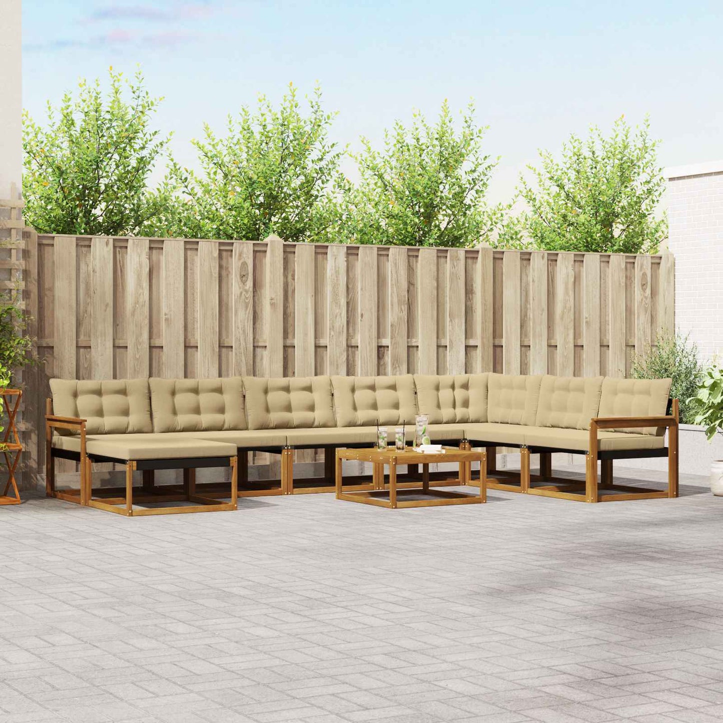Set di divani da esterno con cuscino 9 pcs Naturale e Beige | homemem39