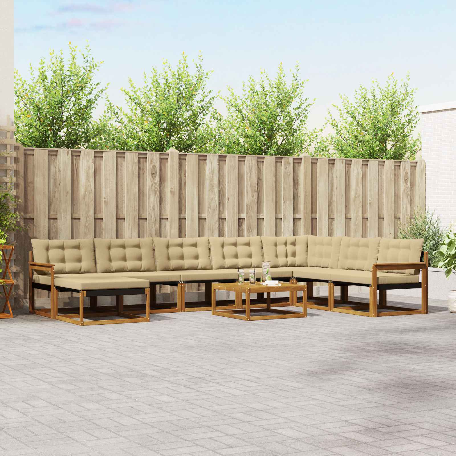 Set di divani da esterno con cuscino 9 pcs Naturale e Beige | homemem39