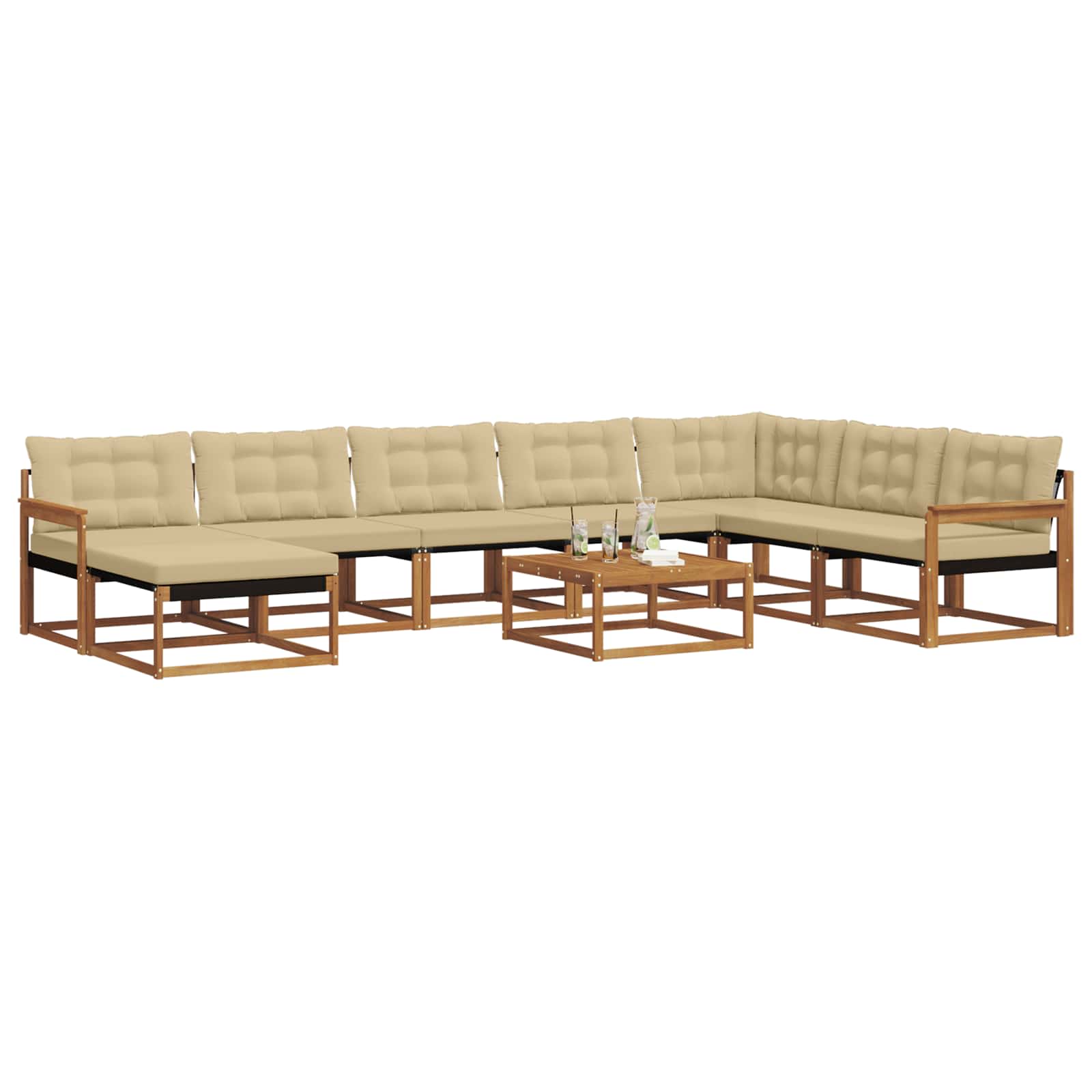 Set di divani da esterno con cuscino 9 pcs Naturale e Beige | homemem39