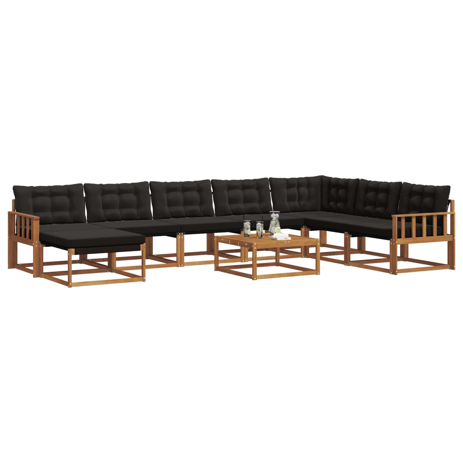 Set di divani da esterno con cuscino 9 pcs Naturale e Nero | homemem39