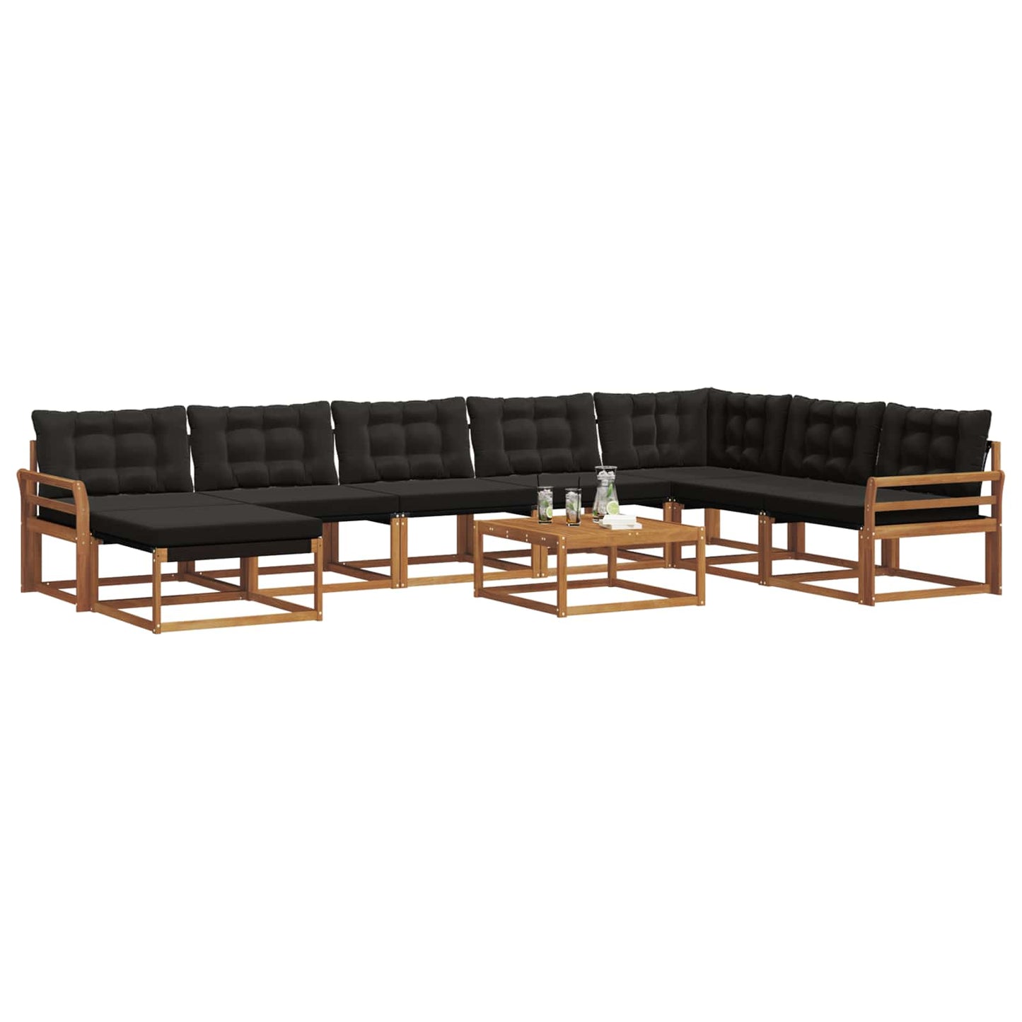 Set di divani da esterno con cuscino 9 pcs Naturale e Nero | homemem39