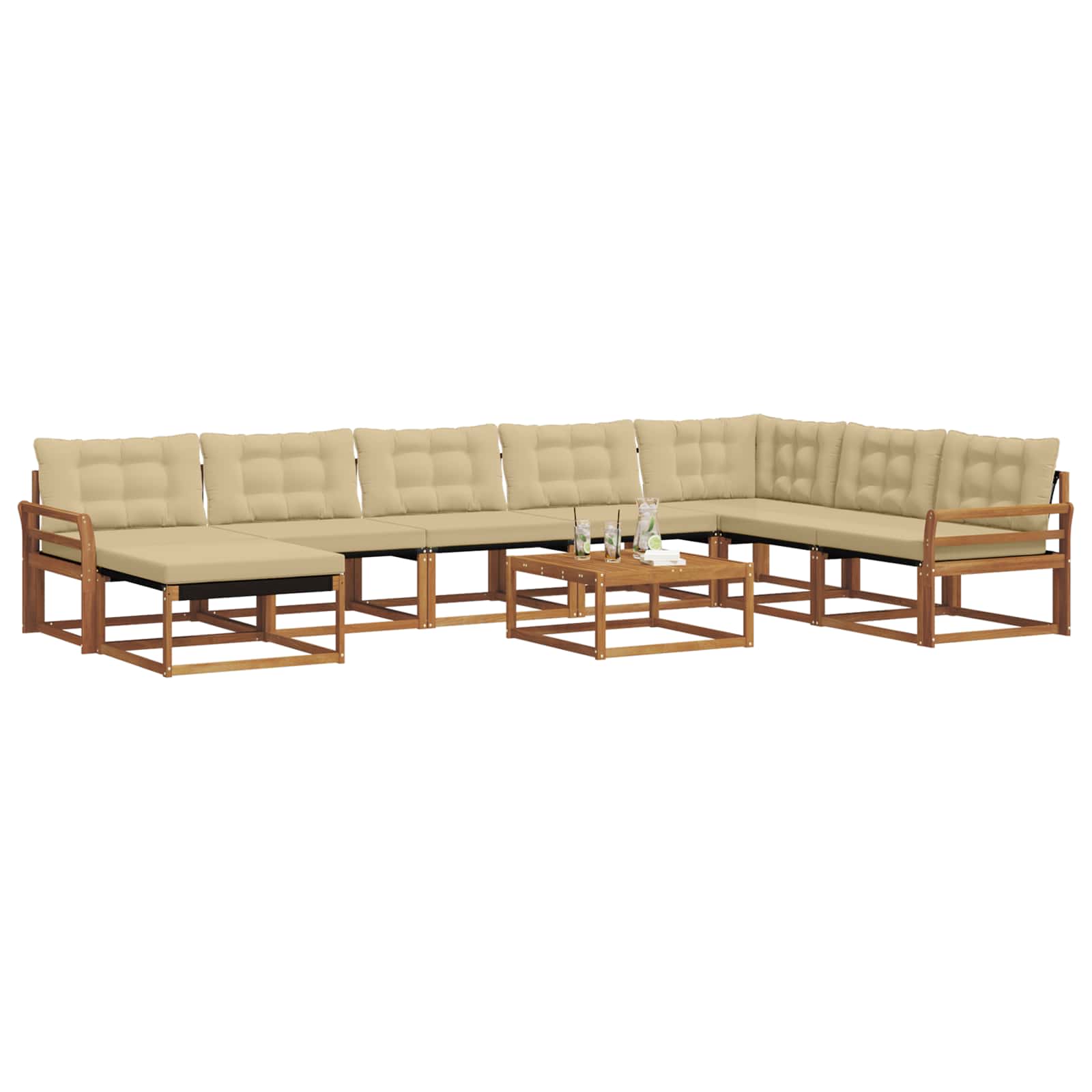 Set di divani da esterno con cuscino 9 pcs Naturale e Beige | homemem39