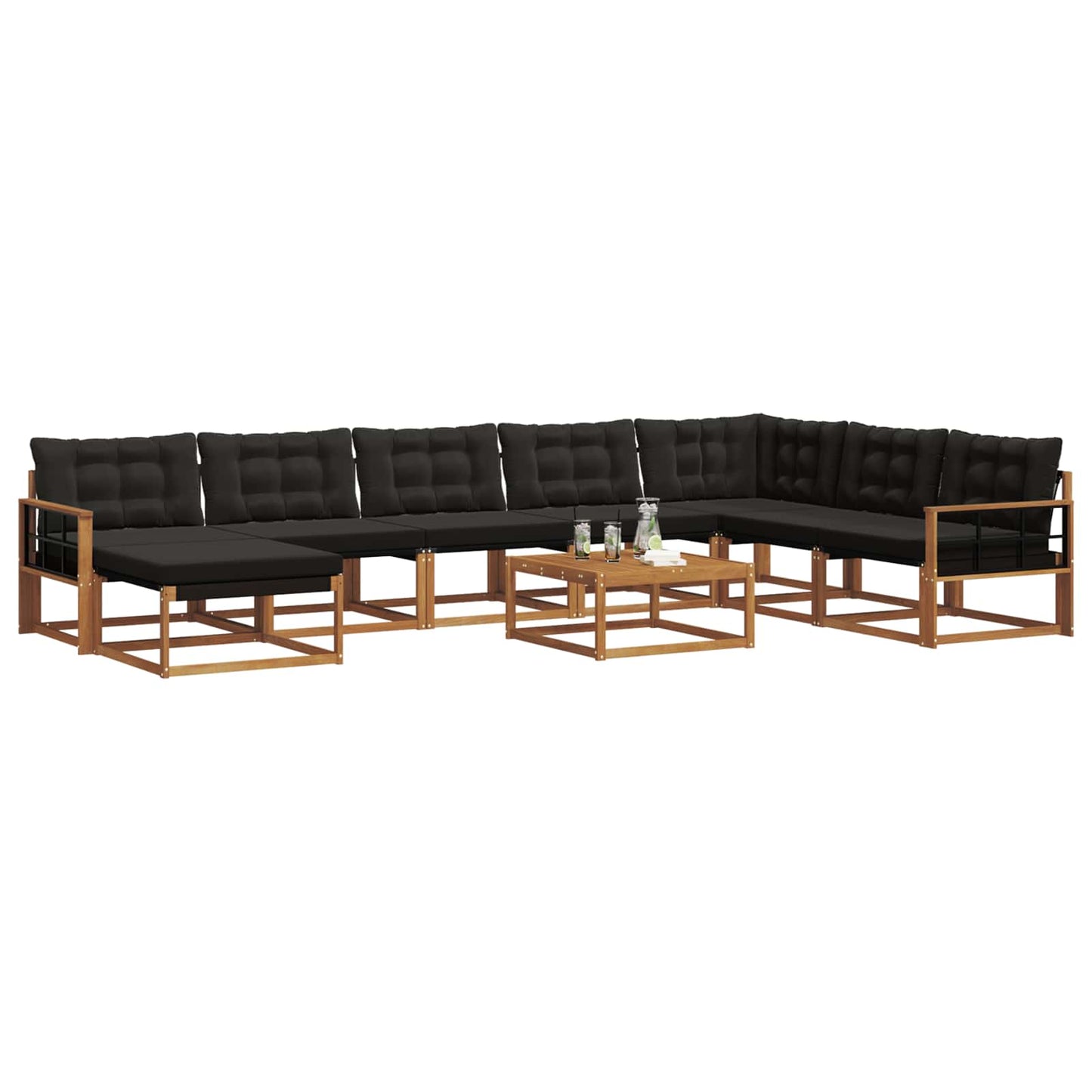 Set di divani da esterno con cuscino 9 pcs Naturale e Nero | homemem39
