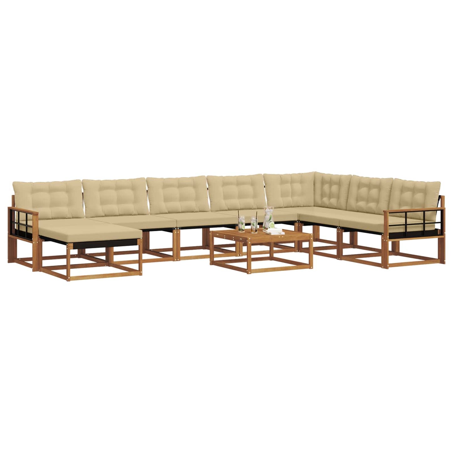 Set di divani da esterno con cuscino 9 pcs Naturale e Beige