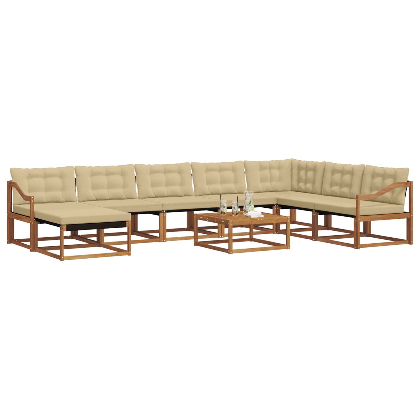 Set di divani da esterno con cuscino 9 pcs Naturale e Beige | homemem39