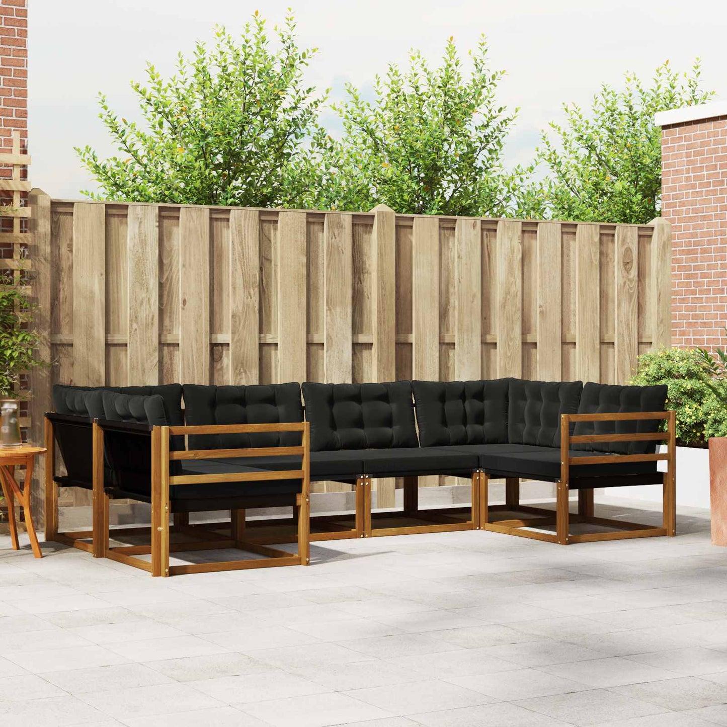 Set di divani da esterno con cuscino 6 pcs Naturale e Nero