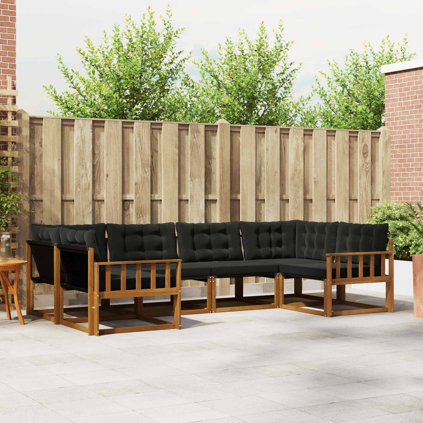 Set di divani da esterno con cuscino 6 pcs Naturale e Nero | homemem39