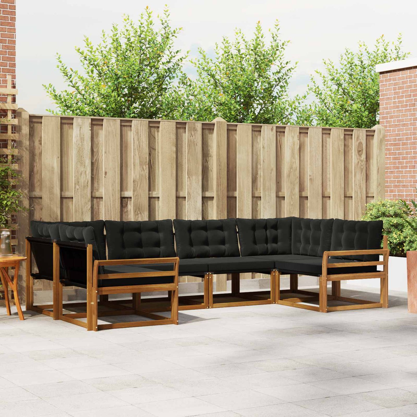 Set di divani da esterno con cuscino 6 pcs Naturale e Nero | homemem39