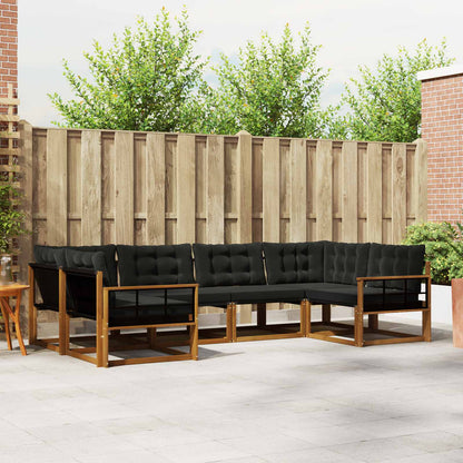 Set di divani da esterno con cuscino 6 pcs Naturale e Nero