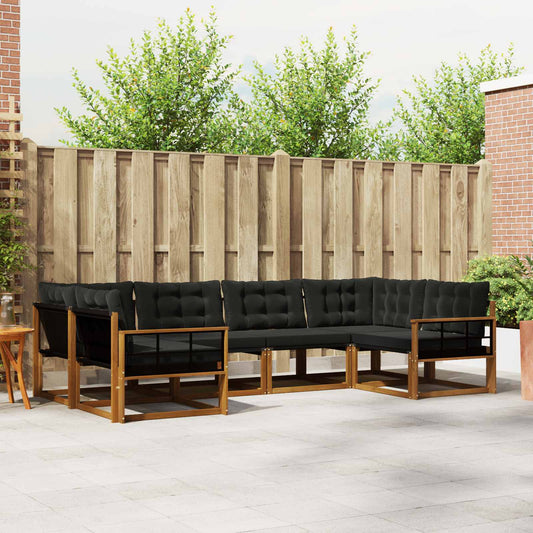 Set di divani da esterno con cuscino 6 pcs Naturale e Nero