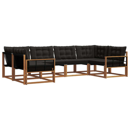Set di divani da esterno con cuscino 6 pcs Naturale e Nero