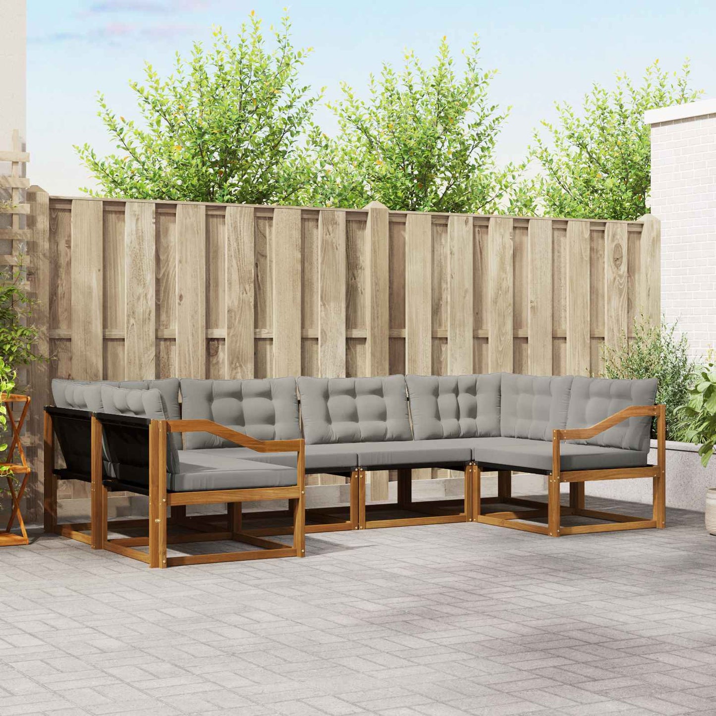 Set di divani da esterno 6 pcs Grigio Naturale e Chiaro