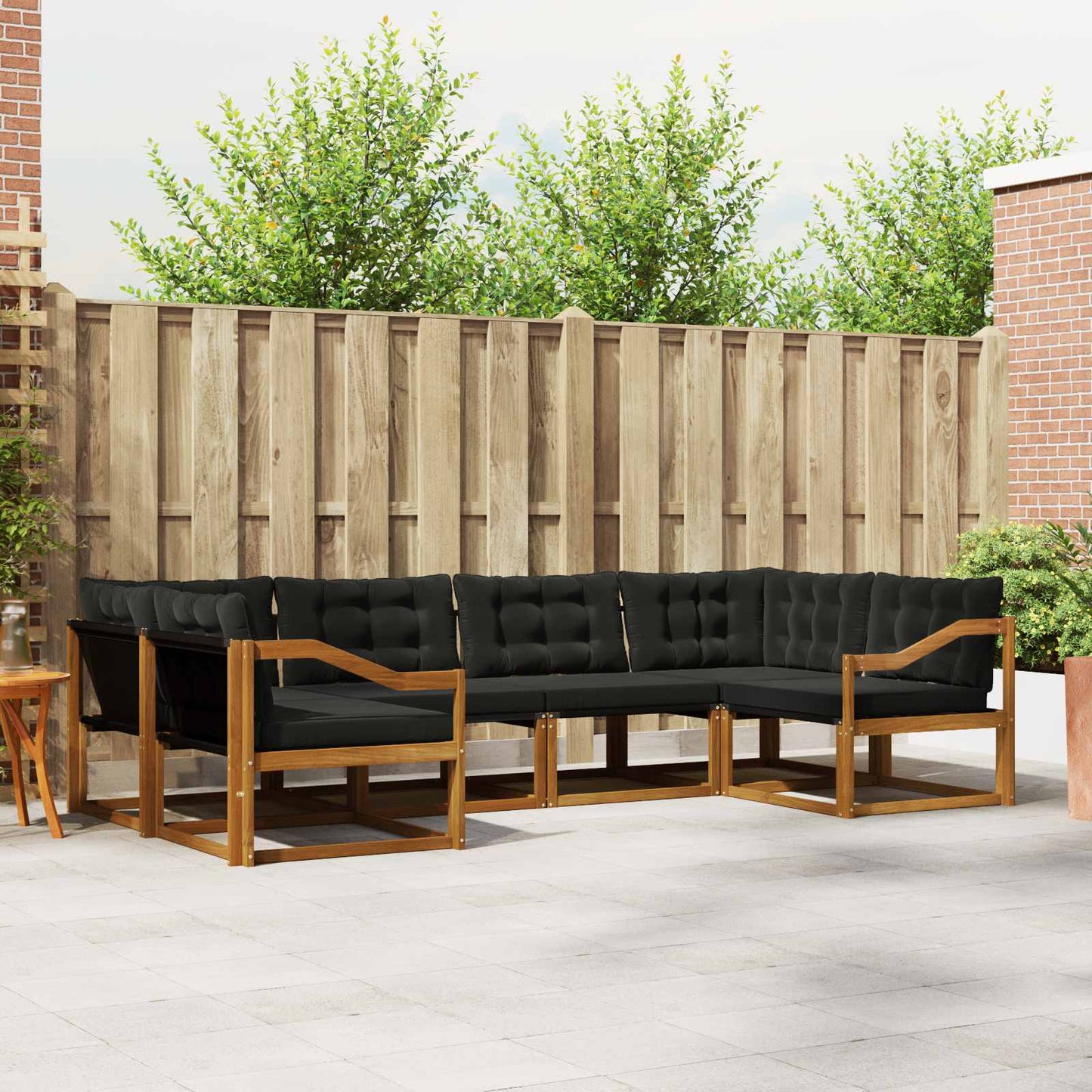 Set di divani da esterno con cuscino 6 pcs Naturale e Nero
