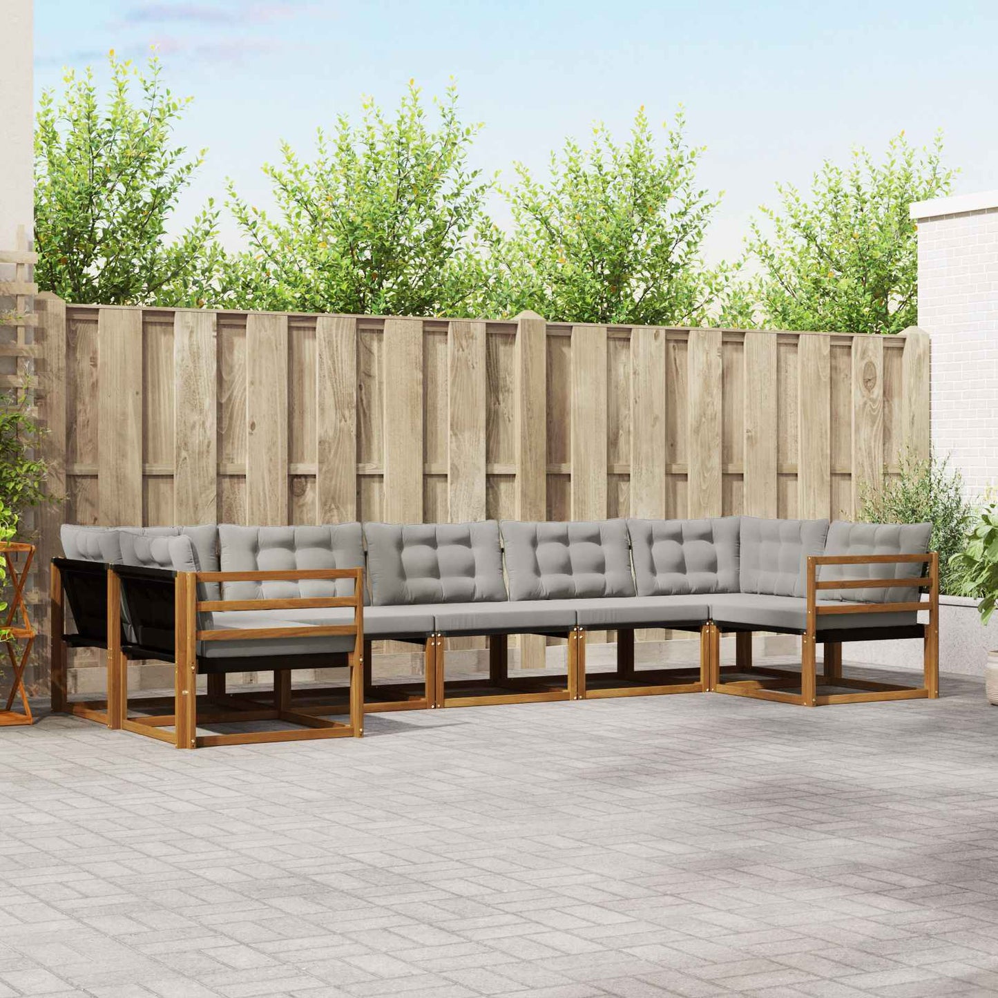Set di divani da esterno 7 pcs Grigio Naturale e Chiaro