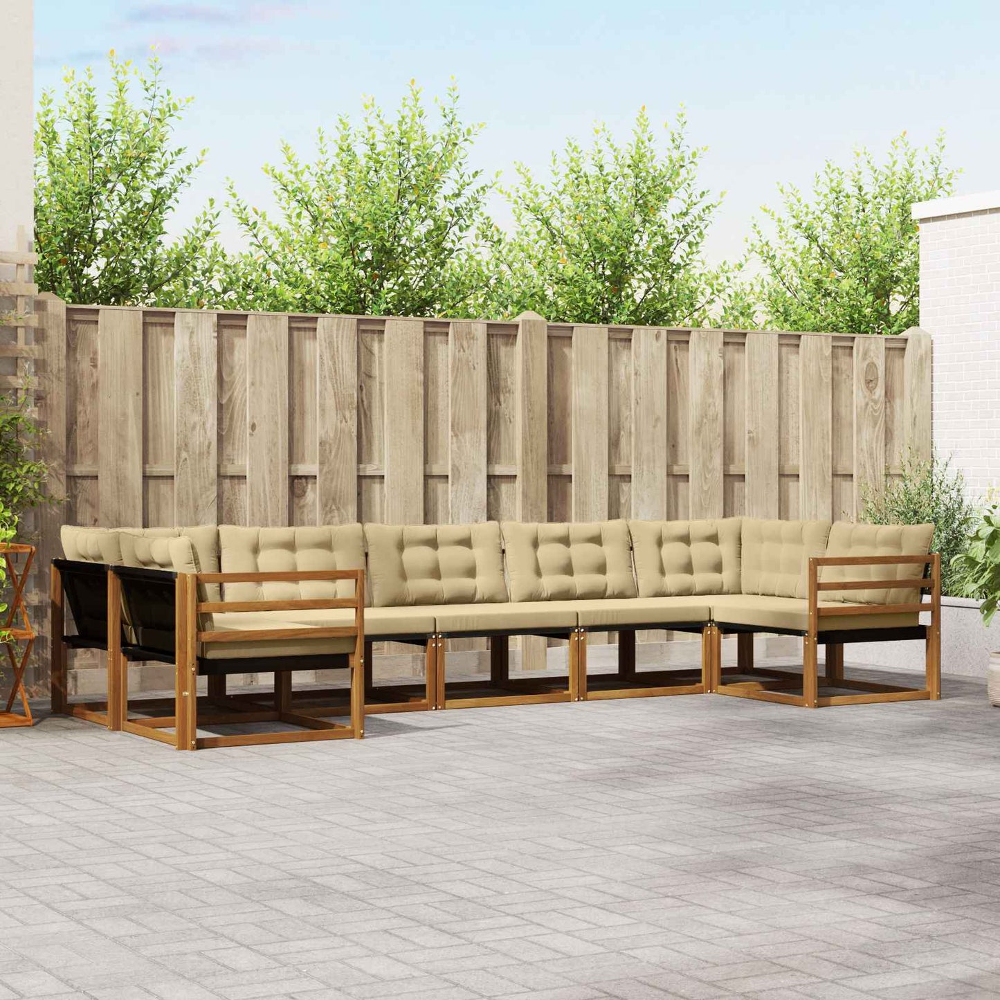 Set di divani da esterno con cuscino 7 pcs Naturale e Beige