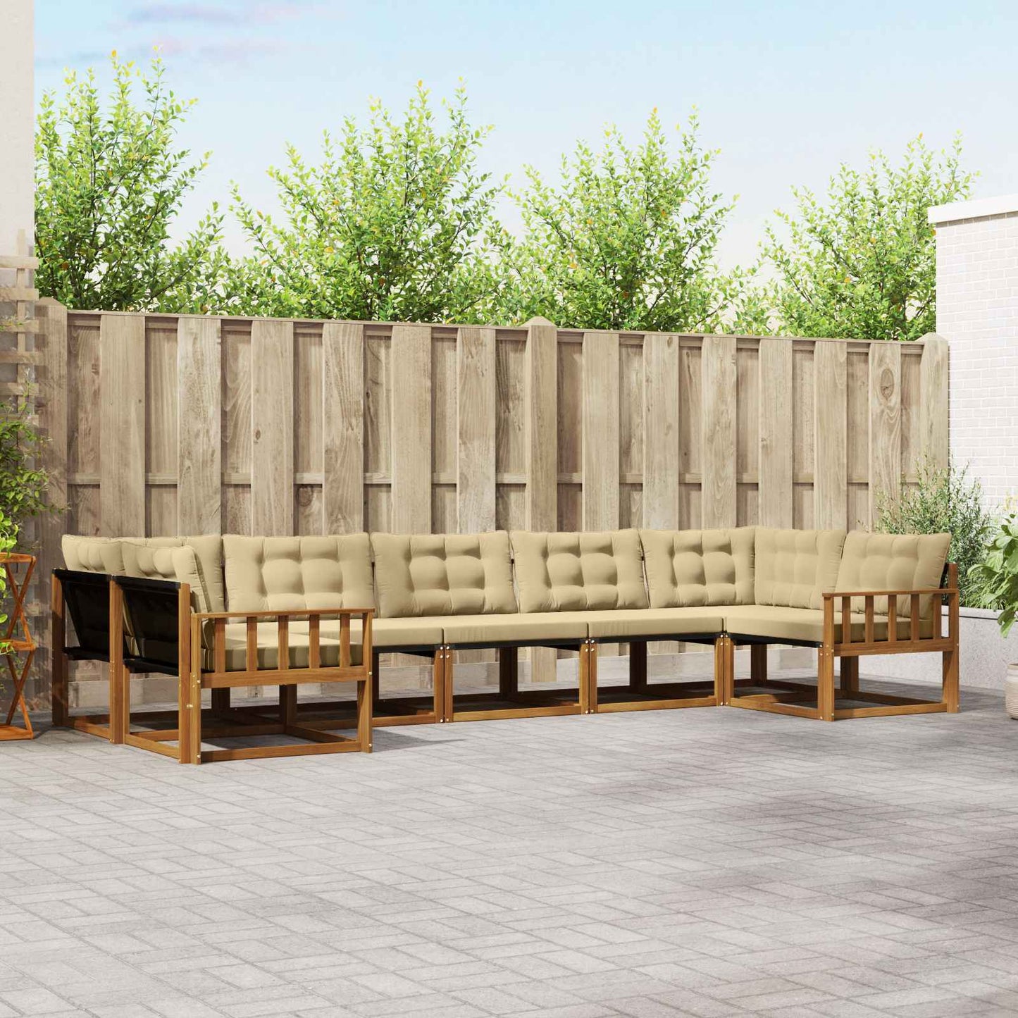 Set di divani da esterno con cuscino 7 pcs Naturale e Beige | homemem39