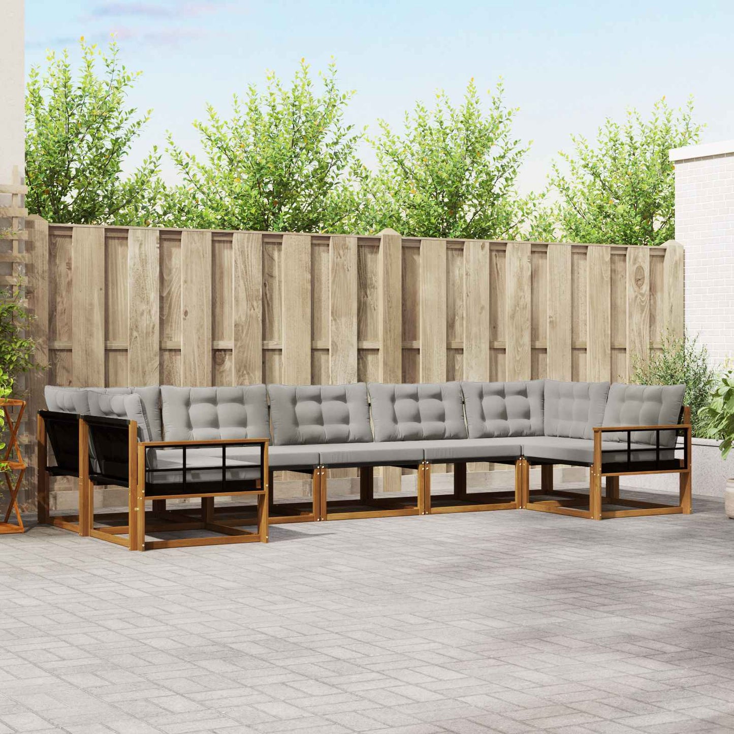 Set di divani da esterno 7 pcs Grigio Naturale e Chiaro