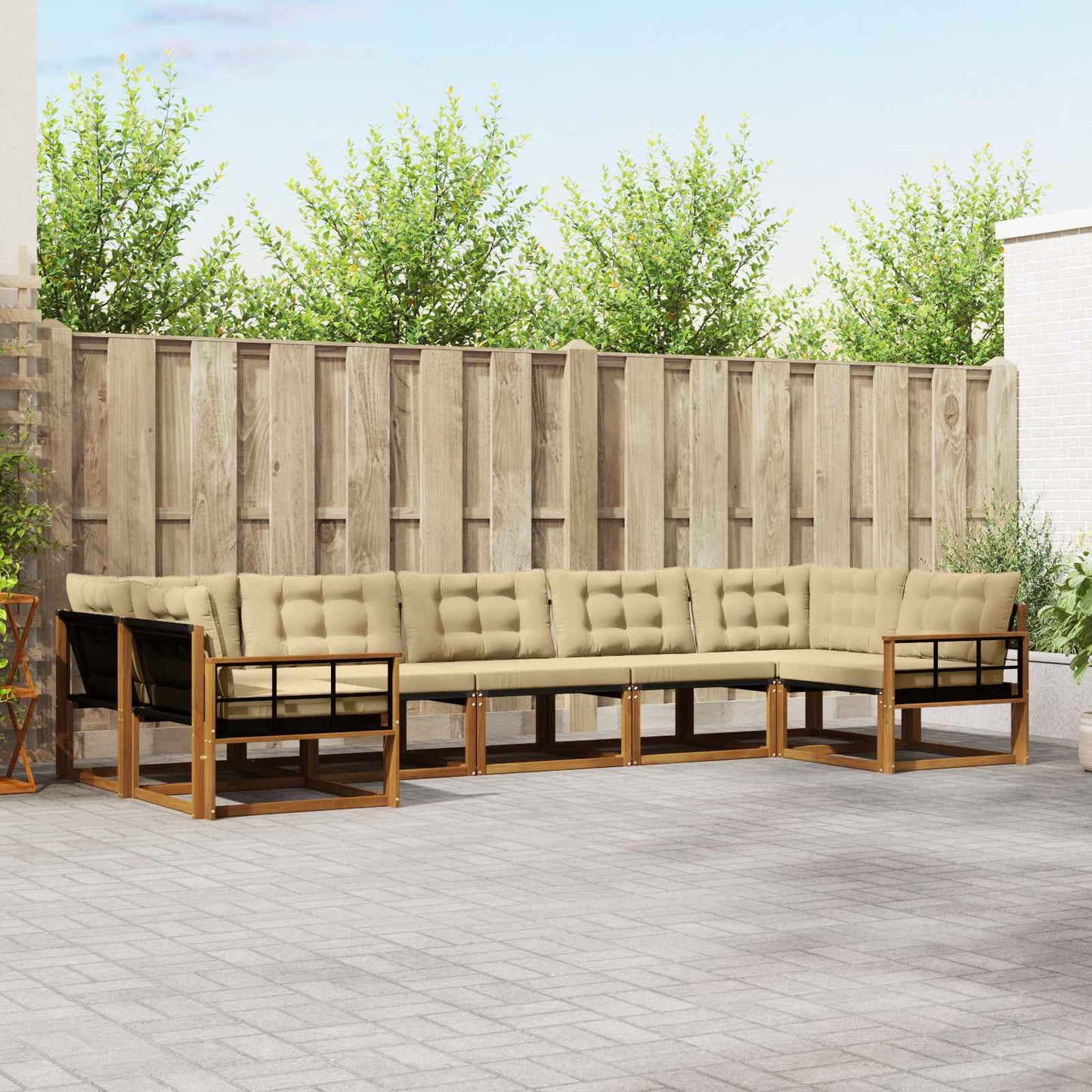 Set di divani da esterno con cuscino 7 pcs Naturale e Beige