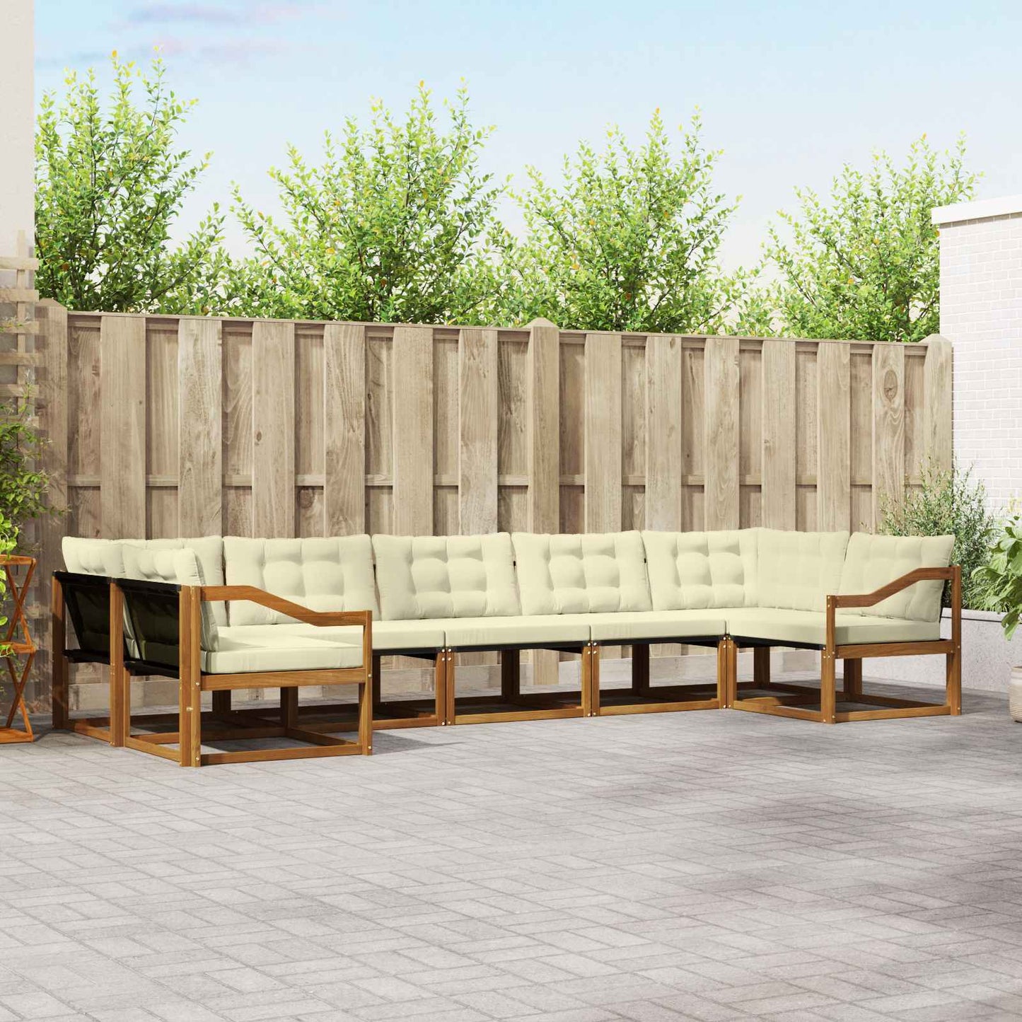 Set di divani da esterno con cuscino 7 pcs Naturale e Crema