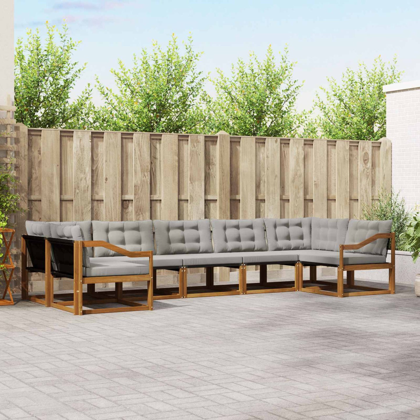 Set di divani da esterno 7 pcs Grigio Naturale e Chiaro