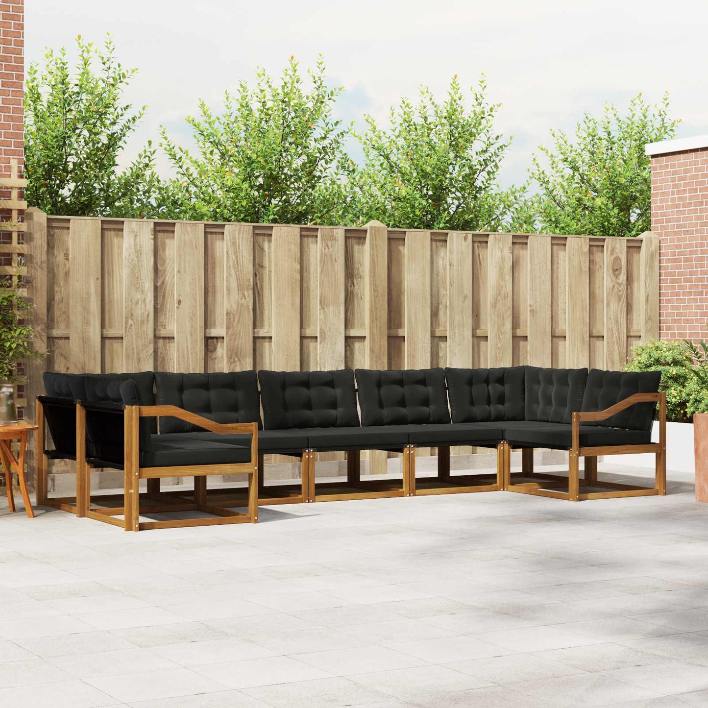 Set di divani da esterno con cuscino 7 pcs Naturale e Nero