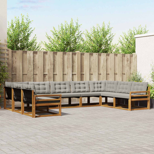 Set di divani da esterno 9 pcs Grigio Naturale e Chiaro