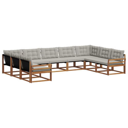 Set di divani da esterno 9 pcs Grigio Naturale e Chiaro